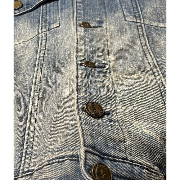 Reason Fearless Buffalo Patch Distressed Denim Trucker Jacket Paint Splatter S - Picture 5 of 9